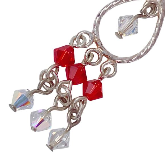 Vintage Artisan Sterling Silver Red Swarovski Crystal Dangle Earrings Handmade - Picture 4 of 13